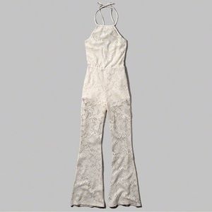 White lace bell bottom jumpsuit